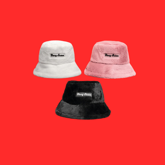 Soft plush faux fur Bucket Hat, adjustable fit, available in Pink, White and Black