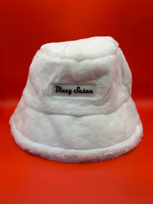 Soft plush faux fur Bucket Hat, adjustable fit, available in Pink, White and Black