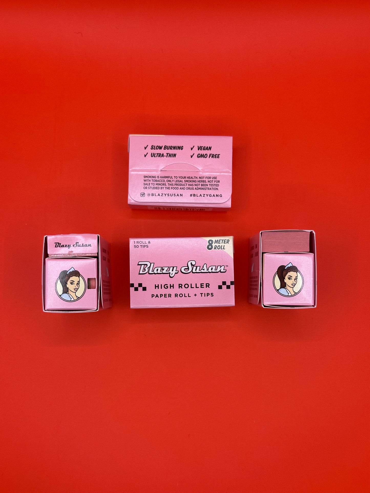 Blazy Susan Pink High Roller Kit 8m Roll non-GMO Rolling Paper and Tips