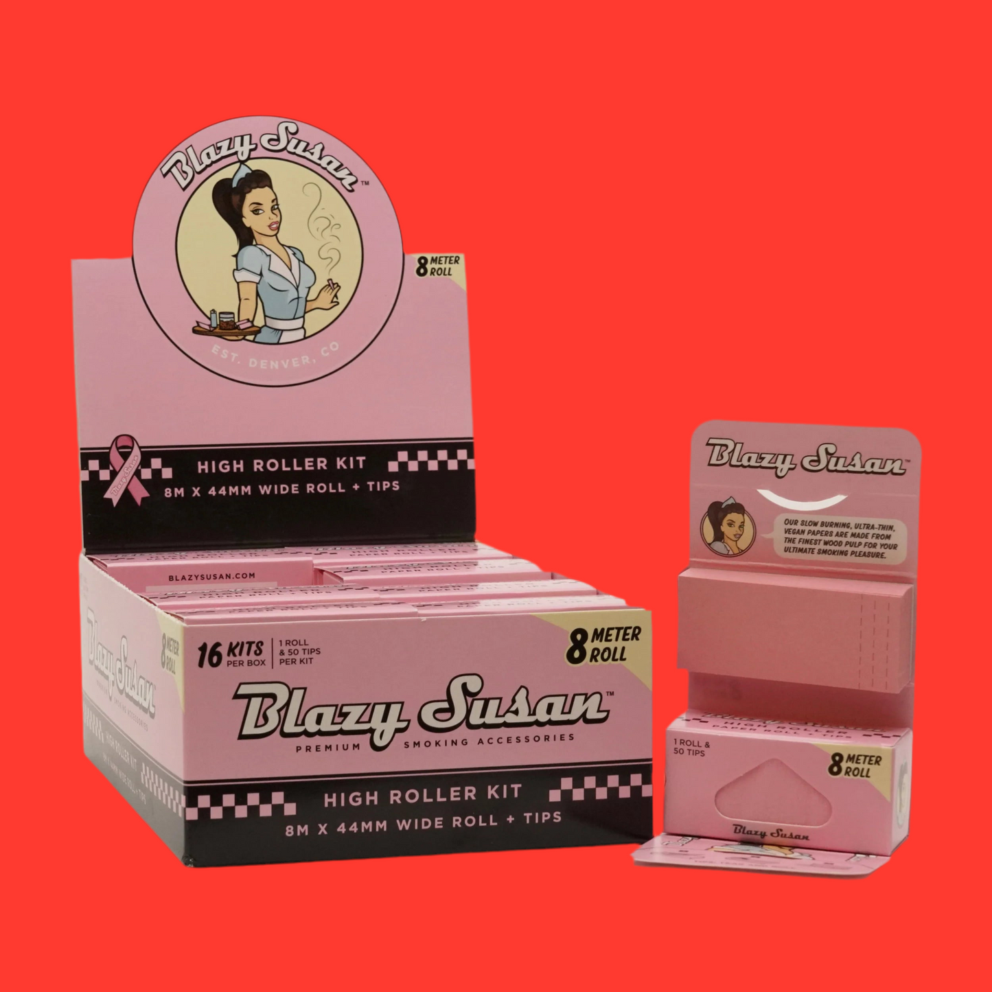 Blazy Susan Pink High Roller Kit non-GMO Rolling Paper and Tips
