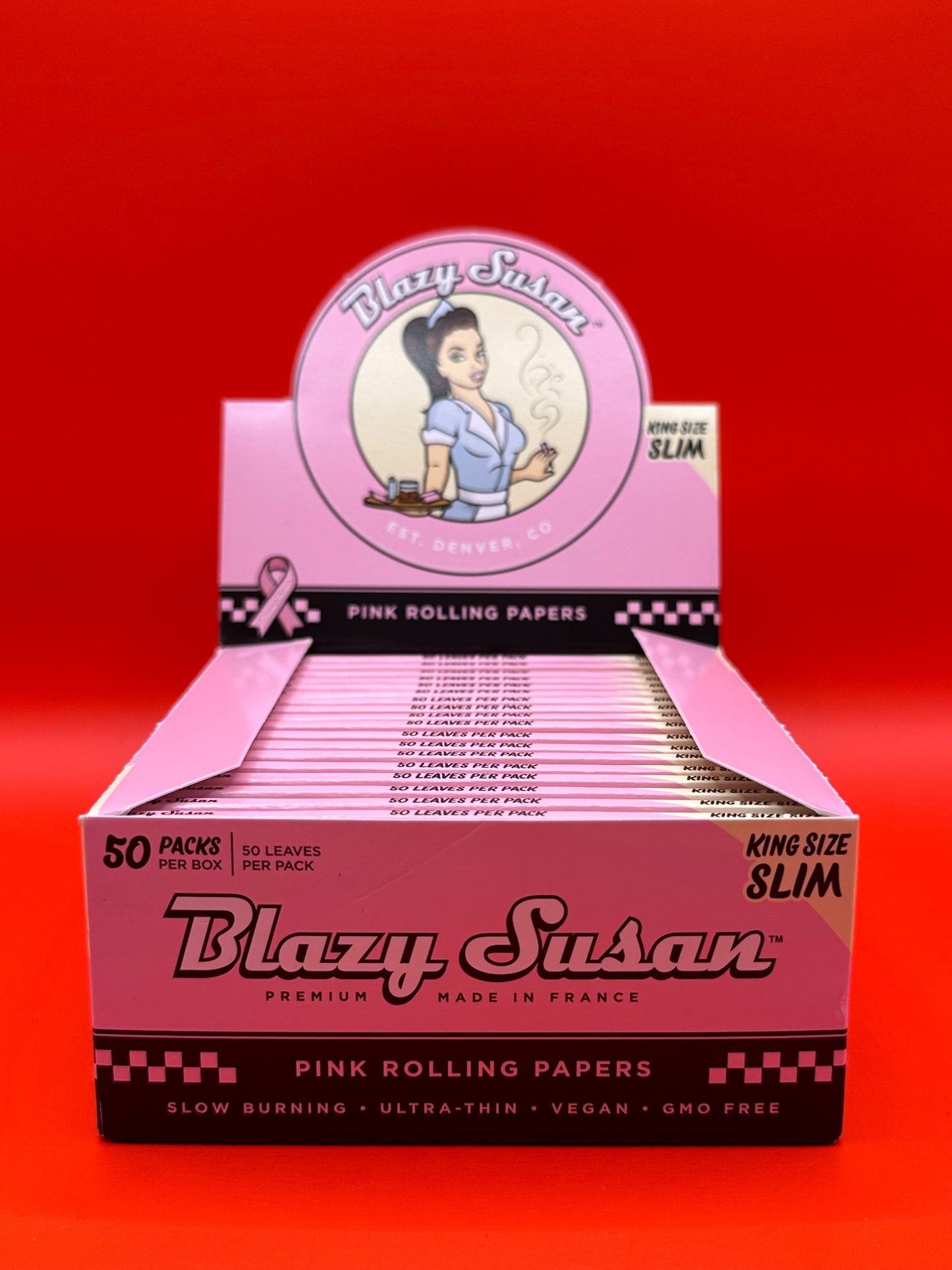 Blazy Susan Pink King Size Slim non-GMO Rolling Papers