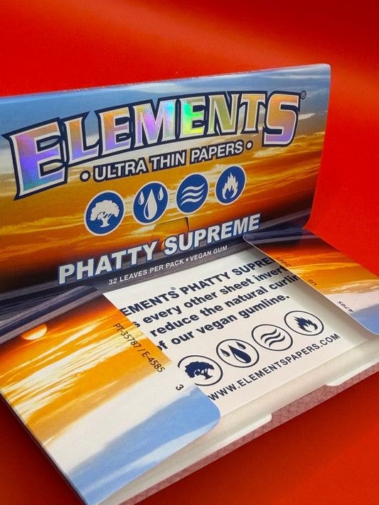 Elements Phatty Supreme Rolling Papers are for bigger rolls and made from ultra thin rice paper, they burn slowly and evenly with very little ash.