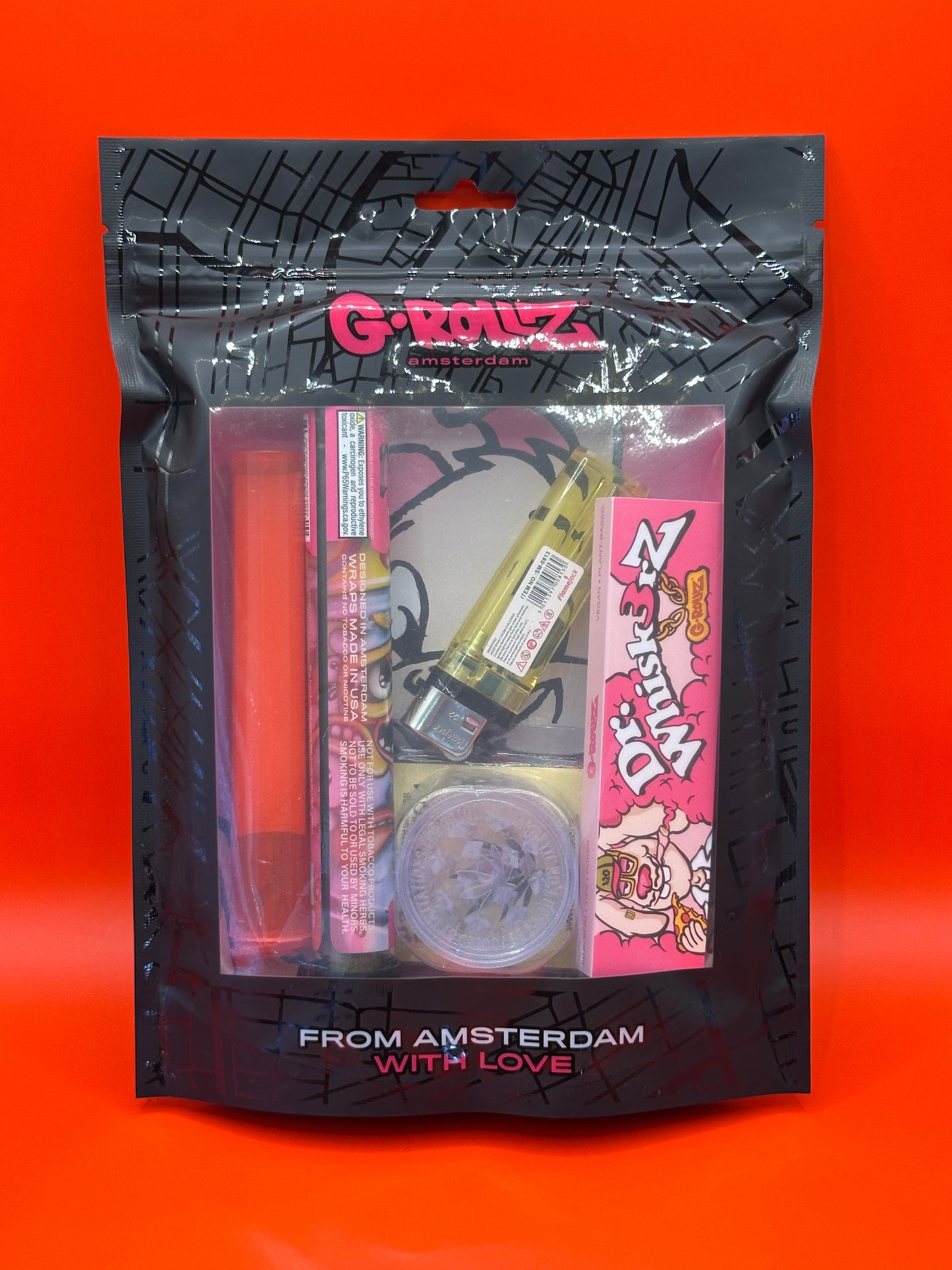 Mixed gift set, lighter, papers, grinder, joint holder, blunt wrap, tray