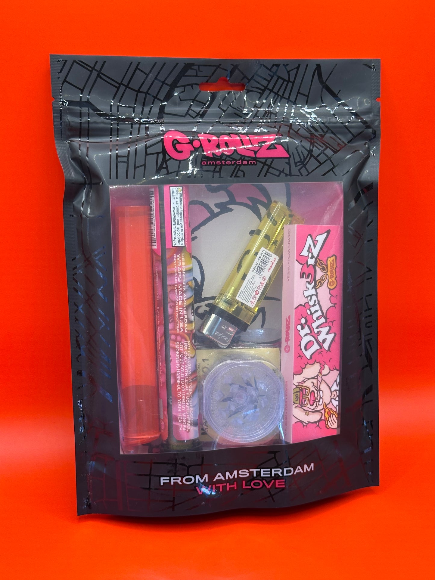 Mixed gift set, lighter, papers, grinder, joint holder, blunt wrap, tray