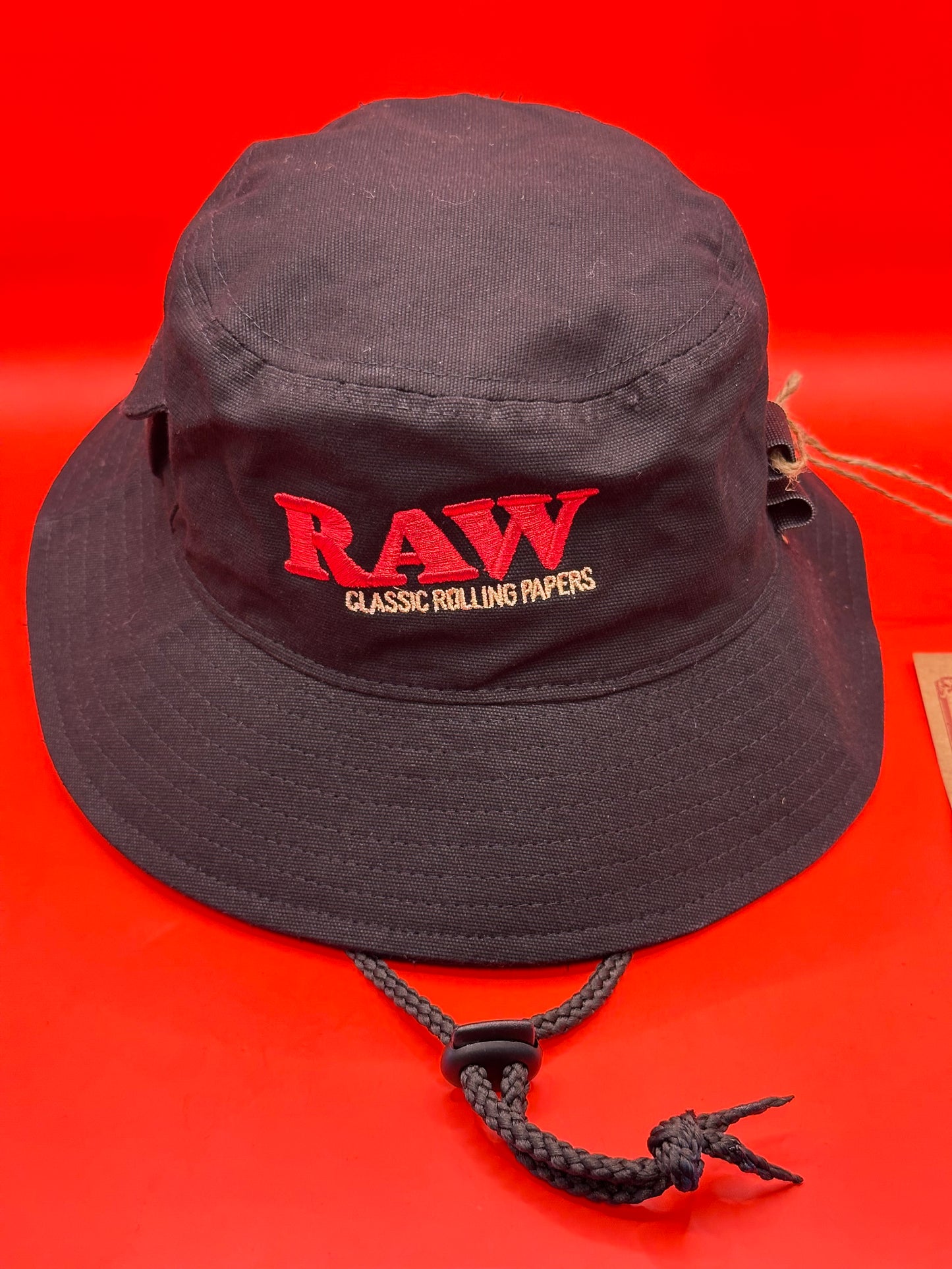 RAW Black 'SMOKERMAN' Bucket Hat, Adjustable, with storage sections - size medium