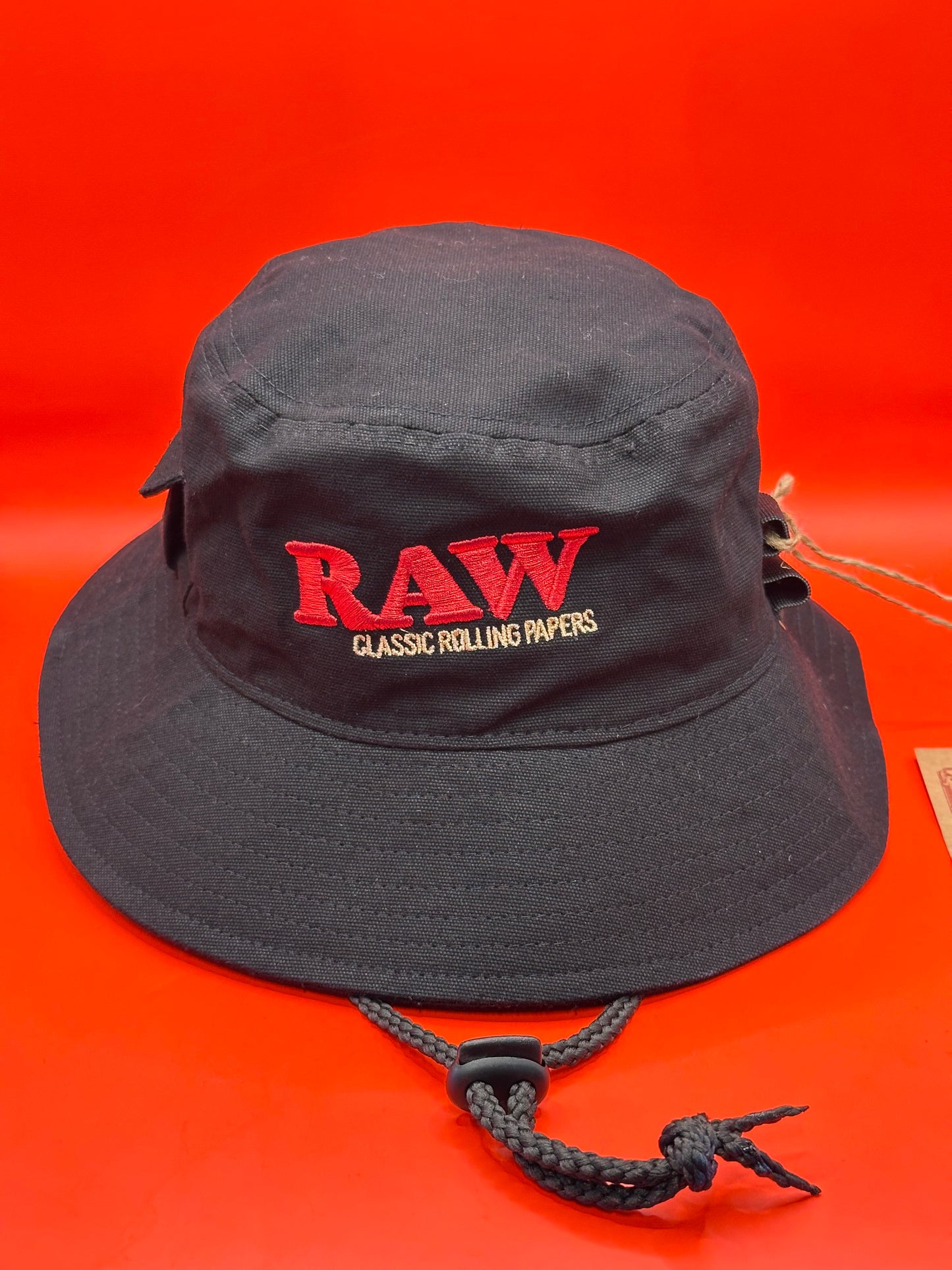 RAW Black 'SMOKERMAN' Bucket Hat, Adjustable, with storage sections - size medium