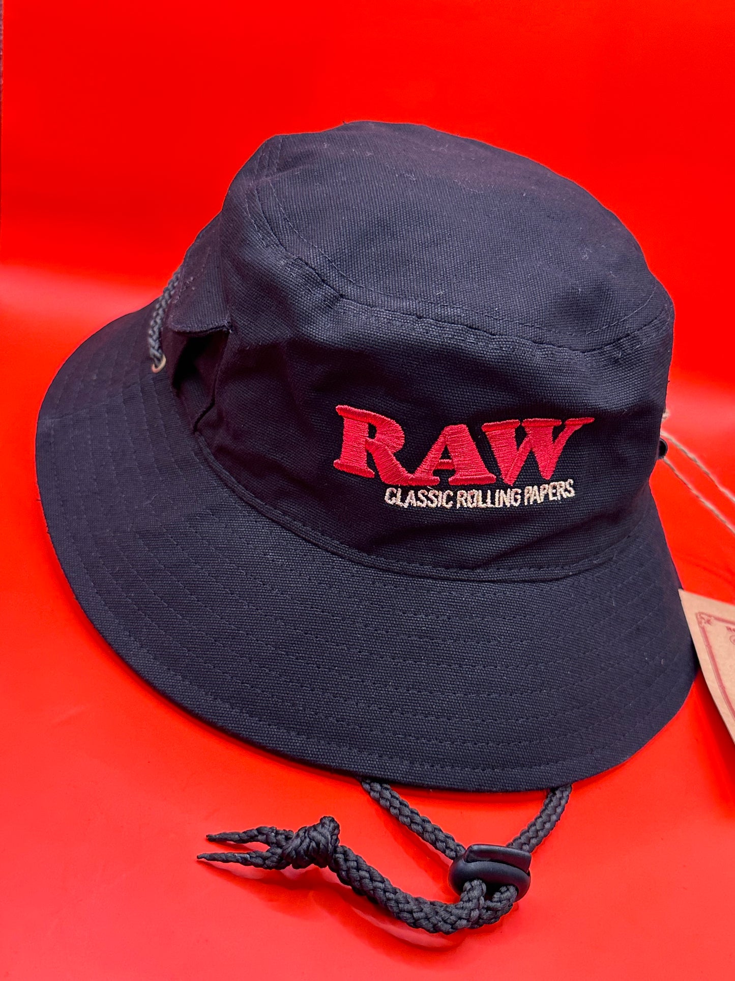 RAW Black 'SMOKERMAN' Bucket Hat, Adjustable, with storage sections - size medium