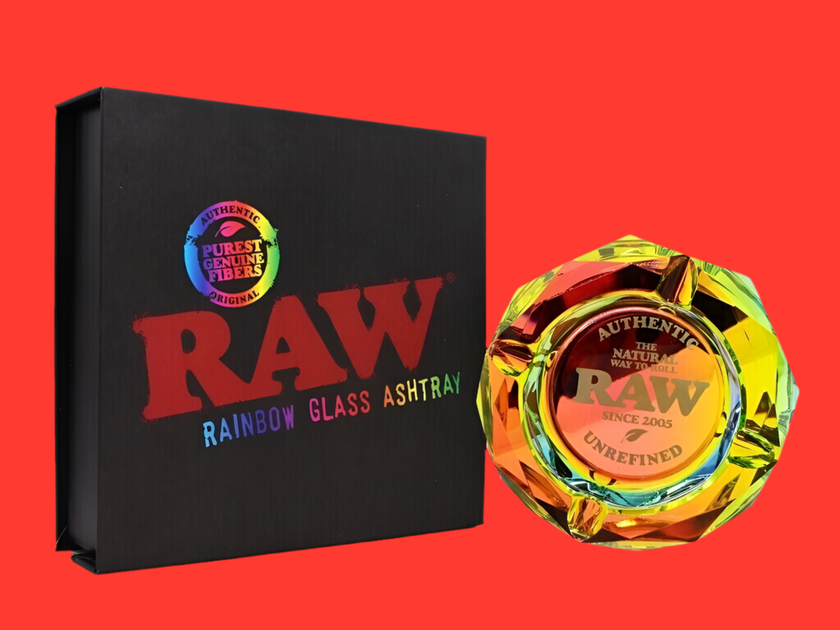 Multicolour, mirrored glass, with gift case, lined fabric bottom, 11.5 cm x 11.5 cm x 2.5 cm, smoking accessories, ashtrays