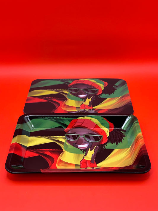 magnetic, metal, rasta, smoking tray, with lid, rolling tray
