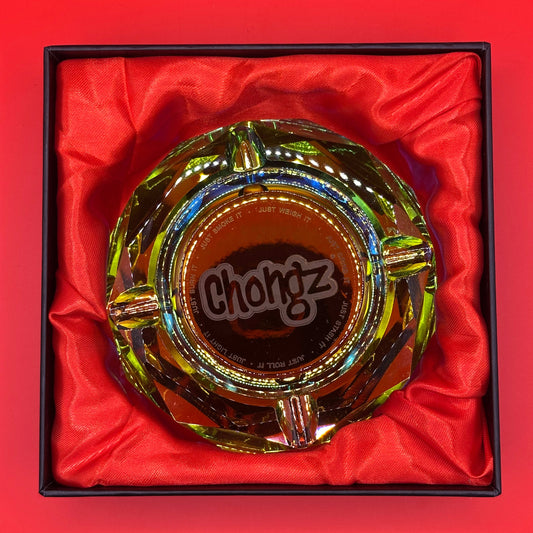 multicoloured, mirrored glass, with gift case, lined plastic bottom, 11.5 cm x 11.5 cm x 2.5 cm, smoking accessories, ashtrays