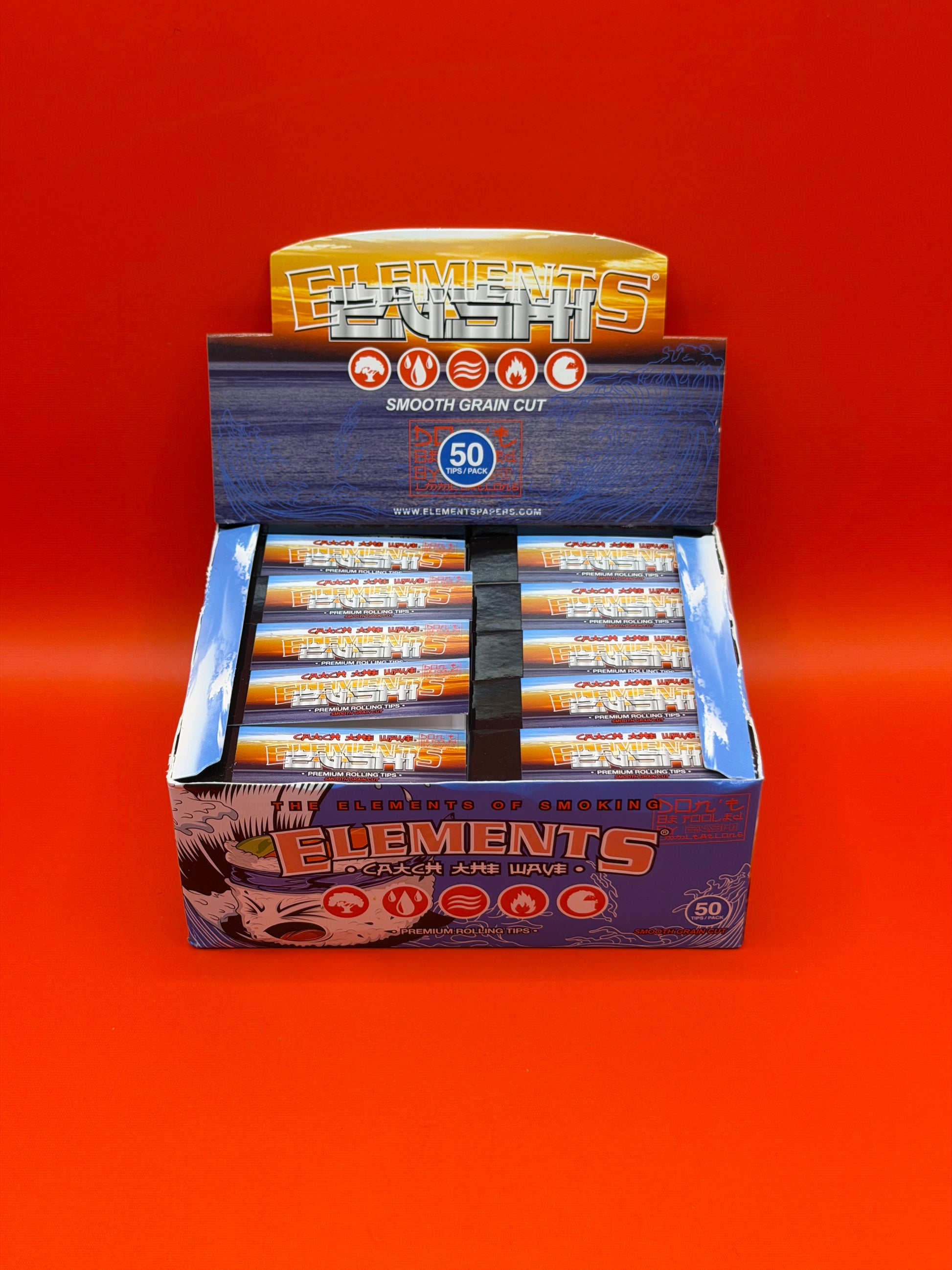 Elements X Zushi Rolling Tips, Filter Card. Smooth Grain Cut, Non-perforated, Priced per 1x individual pack, 50x tips per pack, LIMITED EDITION DROP. Shop Zushi Elements UK now.