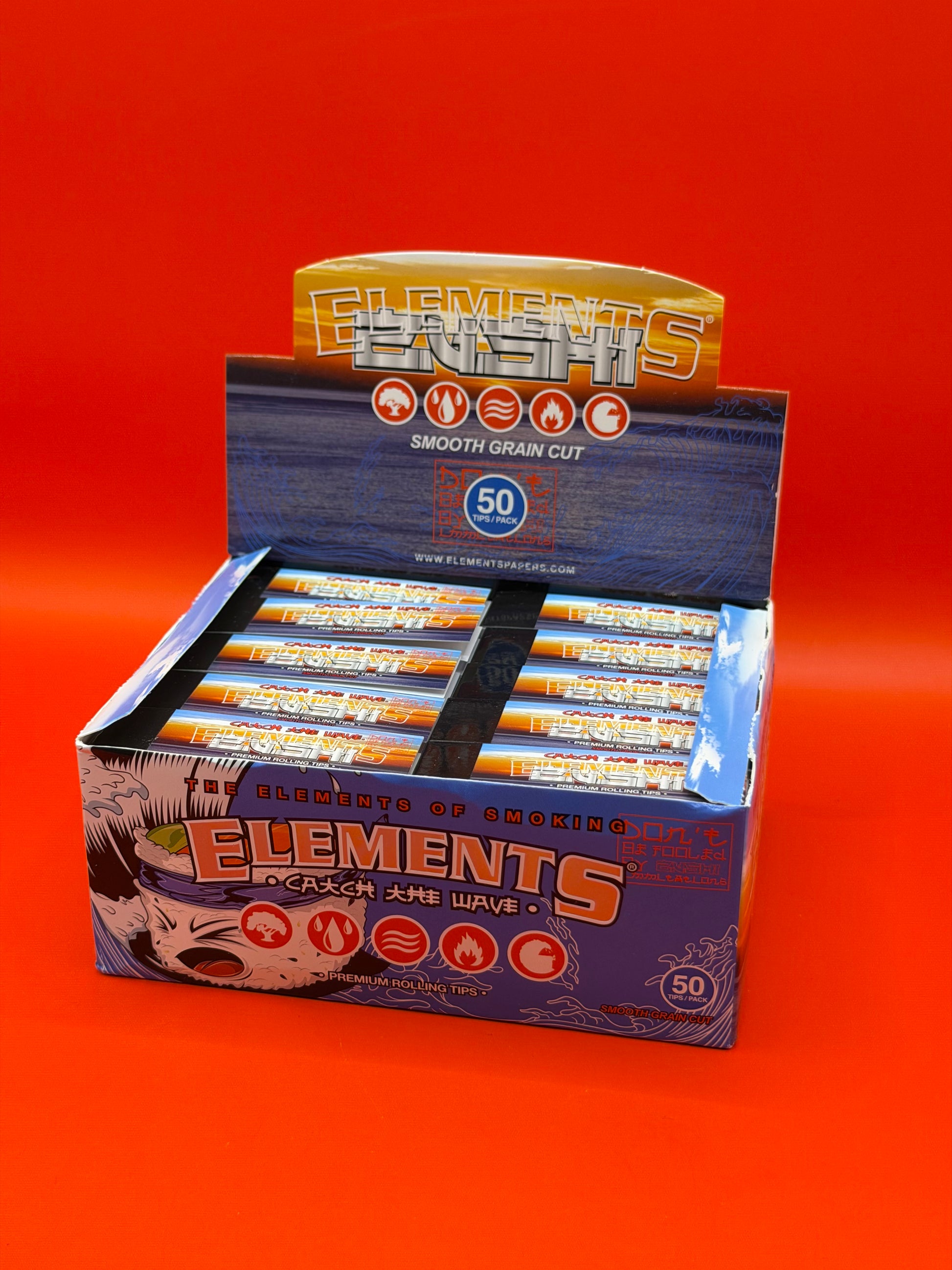 Elements X Zushi Rolling Tips, Filter Card. Smooth Grain Cut, Non-perforated, Priced per 1x individual pack, 50x tips per pack, LIMITED EDITION DROP. Shop Zushi Elements UK now.