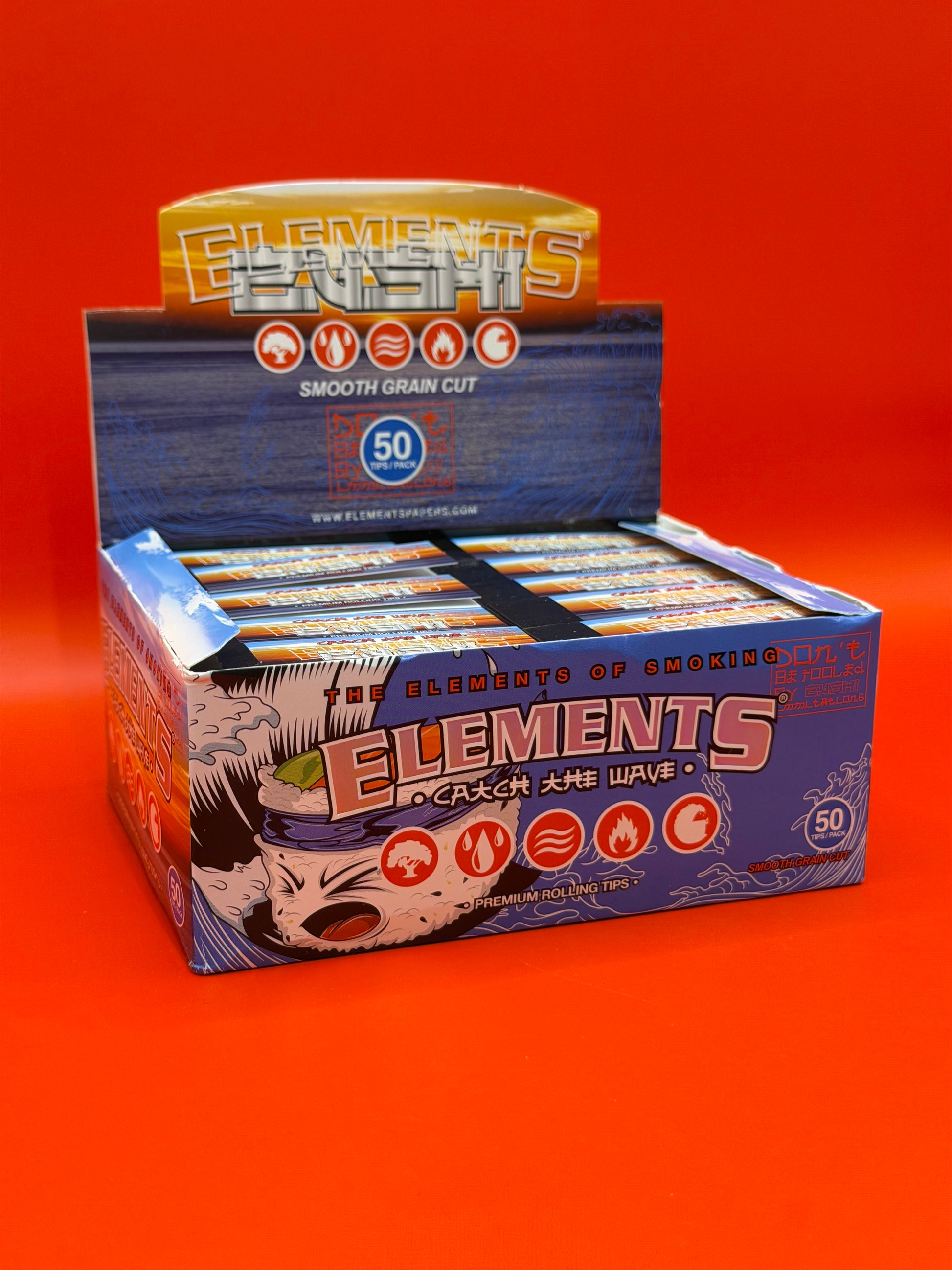 Elements X Zushi Rolling Tips, Filter Card. Smooth Grain Cut, Non-perforated, Priced per 1x individual pack, 50x tips per pack, LIMITED EDITION DROP. Shop Zushi Elements UK now.