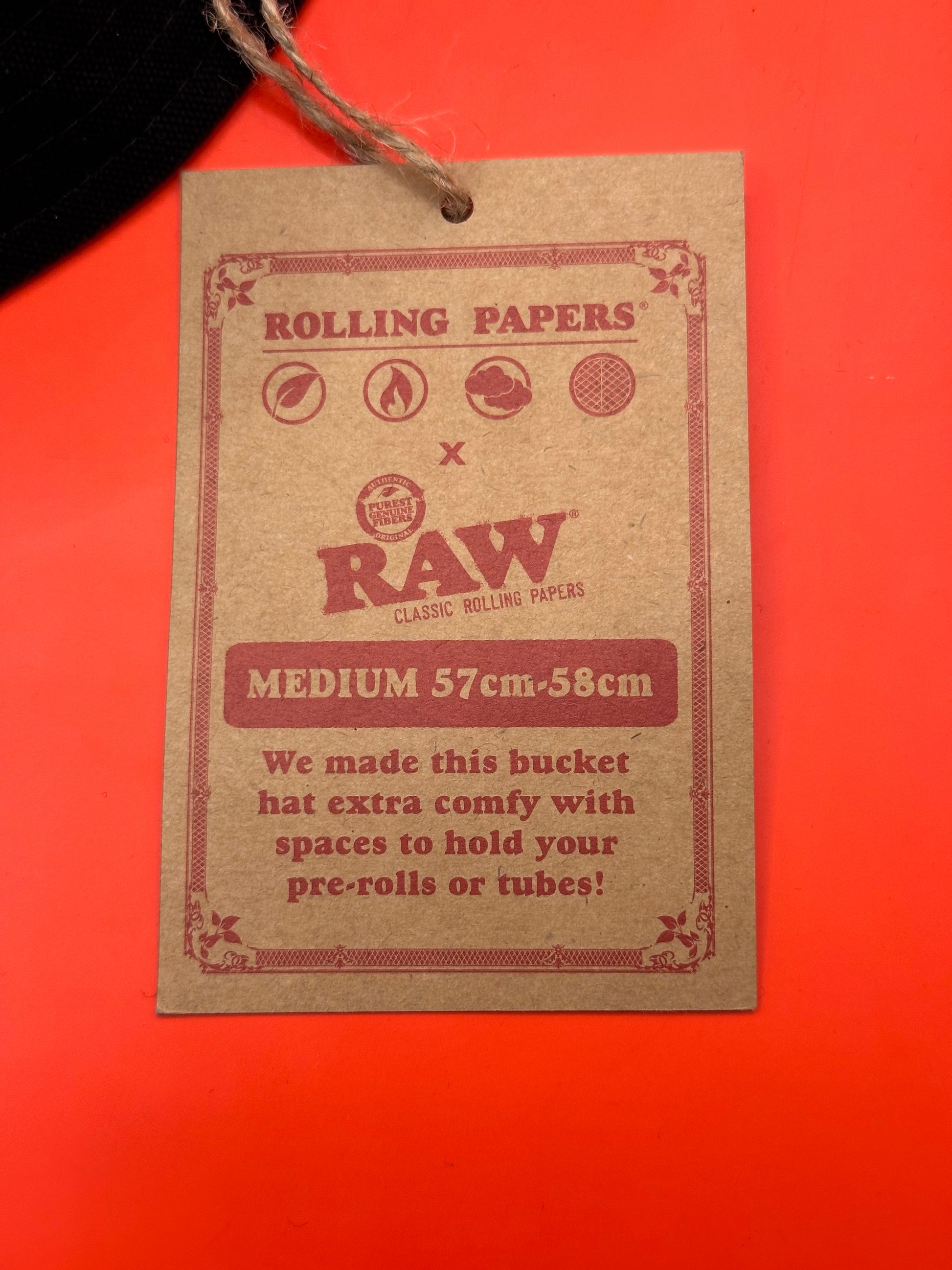 RAW Black 'SMOKERMAN' Bucket Hat, Adjustable, with storage sections - size medium