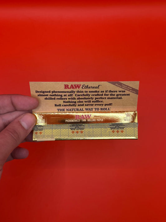 Super thin, Created with unbleached, vegan gum, RAW Ethereal King Size Wide Papers available now. Shop RAW Rolling Papers UK.