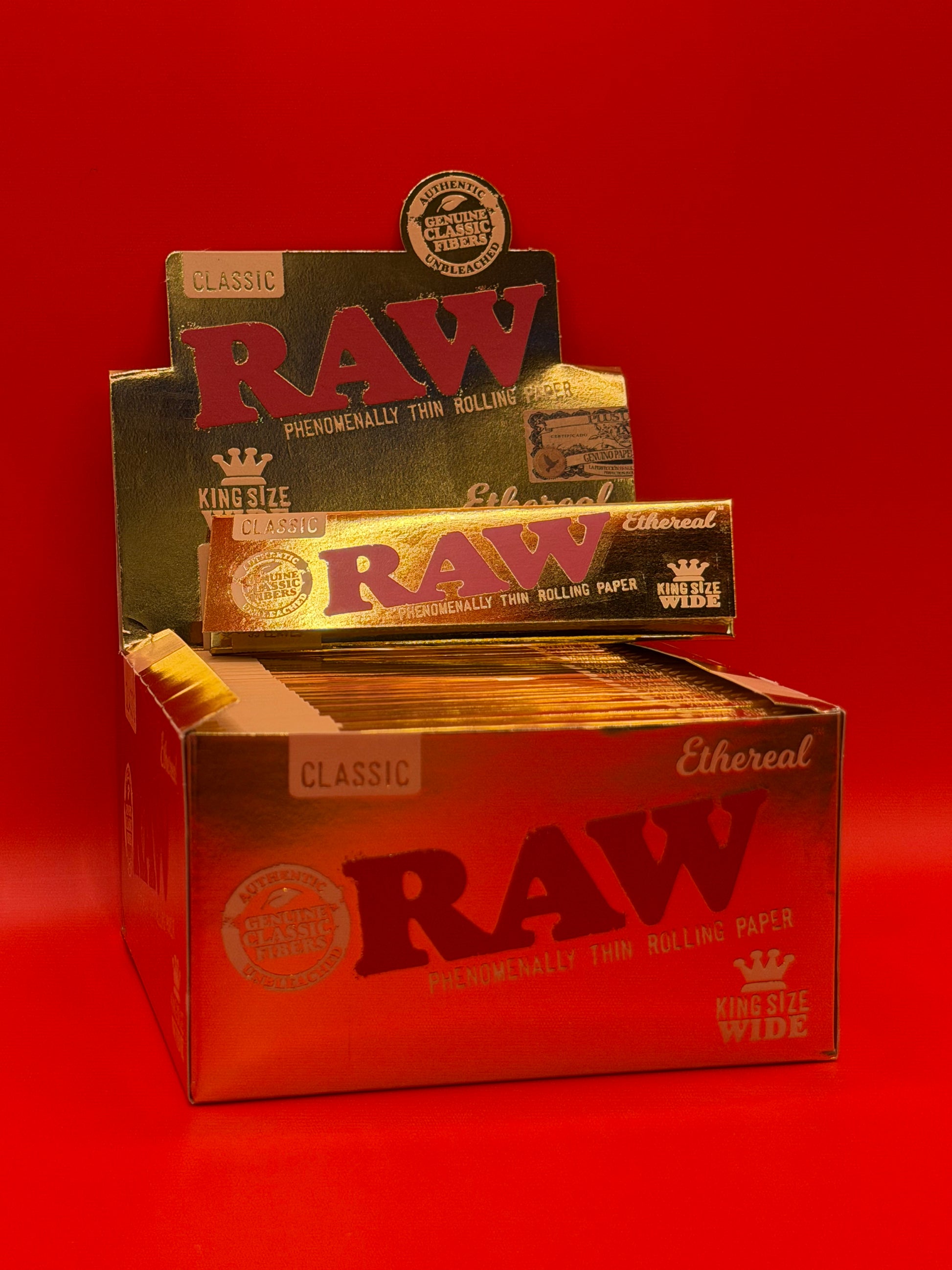 Super thin, Created with unbleached, vegan gum, RAW Ethereal King Size Wide Papers available now. Shop RAW Rolling Papers UK.