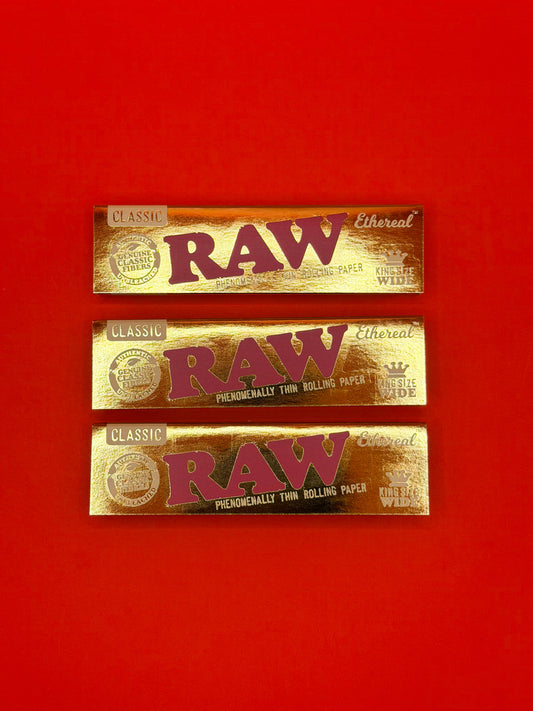 Super thin, Created with unbleached, vegan gum, RAW Ethereal King Size Wide Papers available now. Shop RAW Rolling Papers UK.