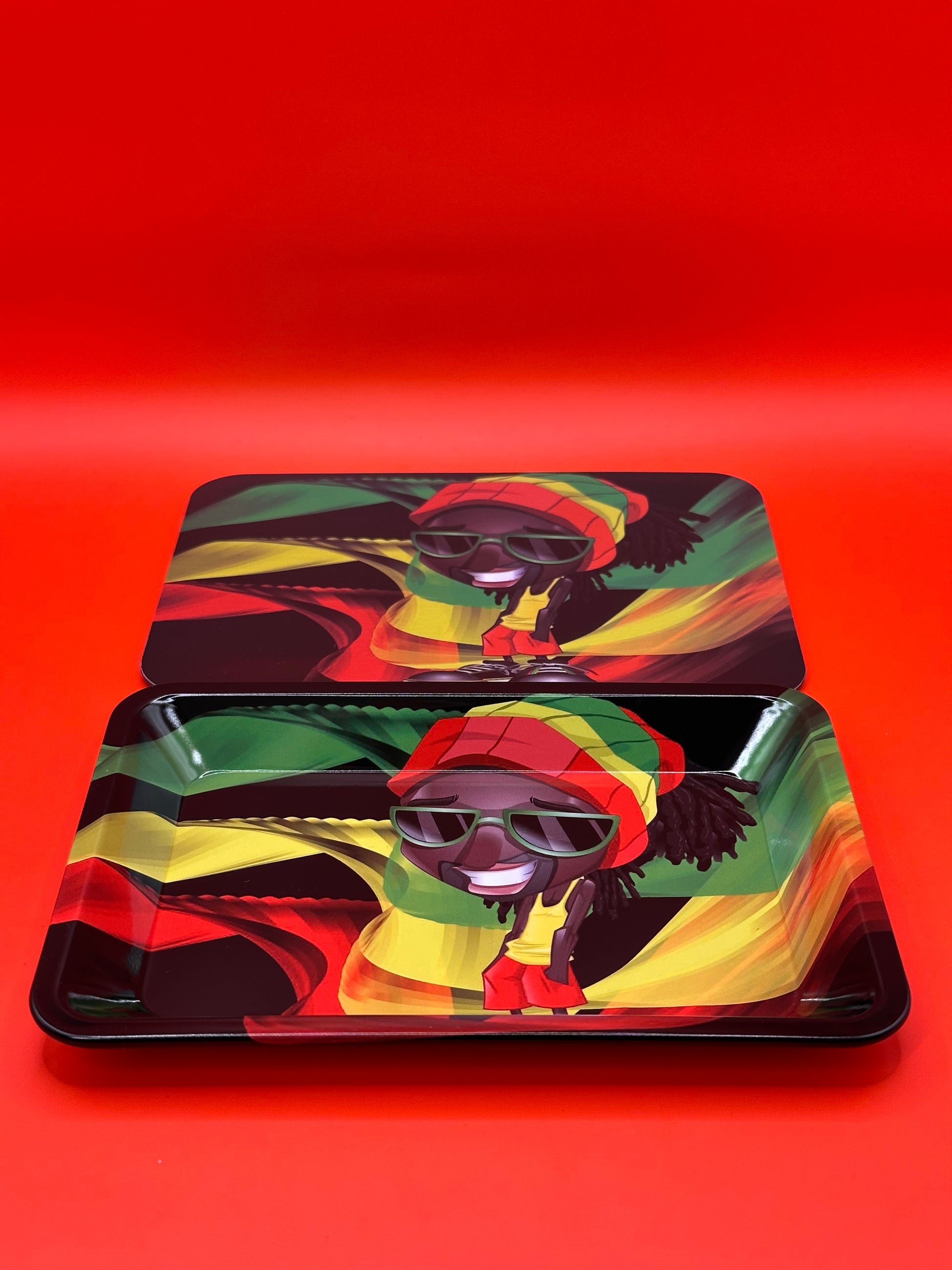 magnetic, metal, rasta, smoking tray, with lid, rolling tray