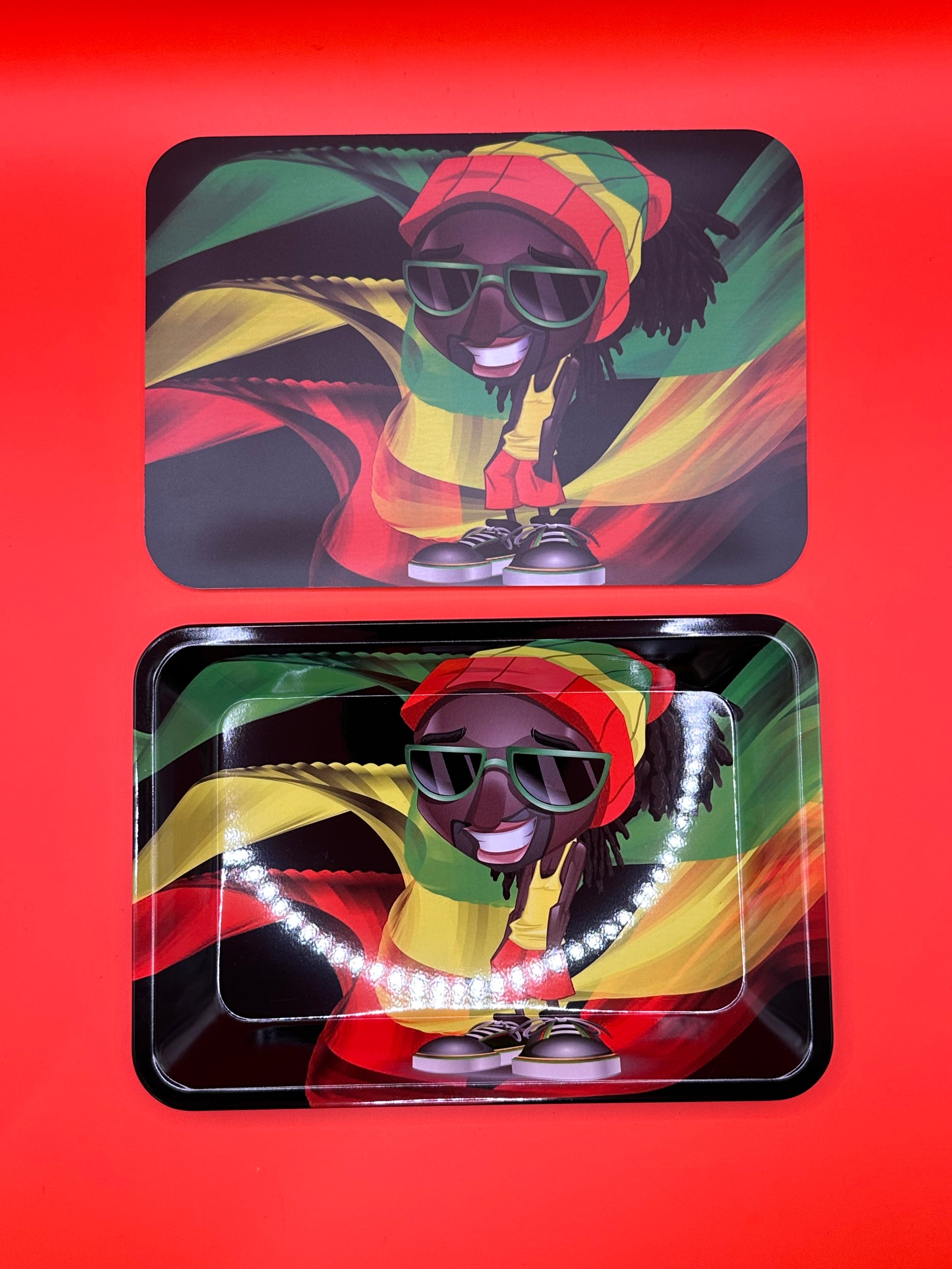 magnetic, metal, rasta, smoking tray, with lid, rolling tray