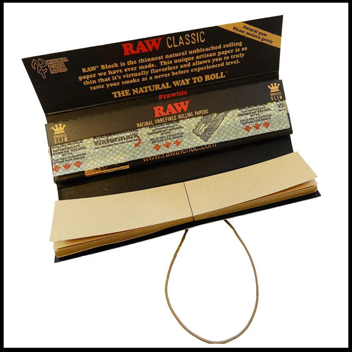 Raw Black Classic King Size Slim Connoisseur Rolling Papers + Tips