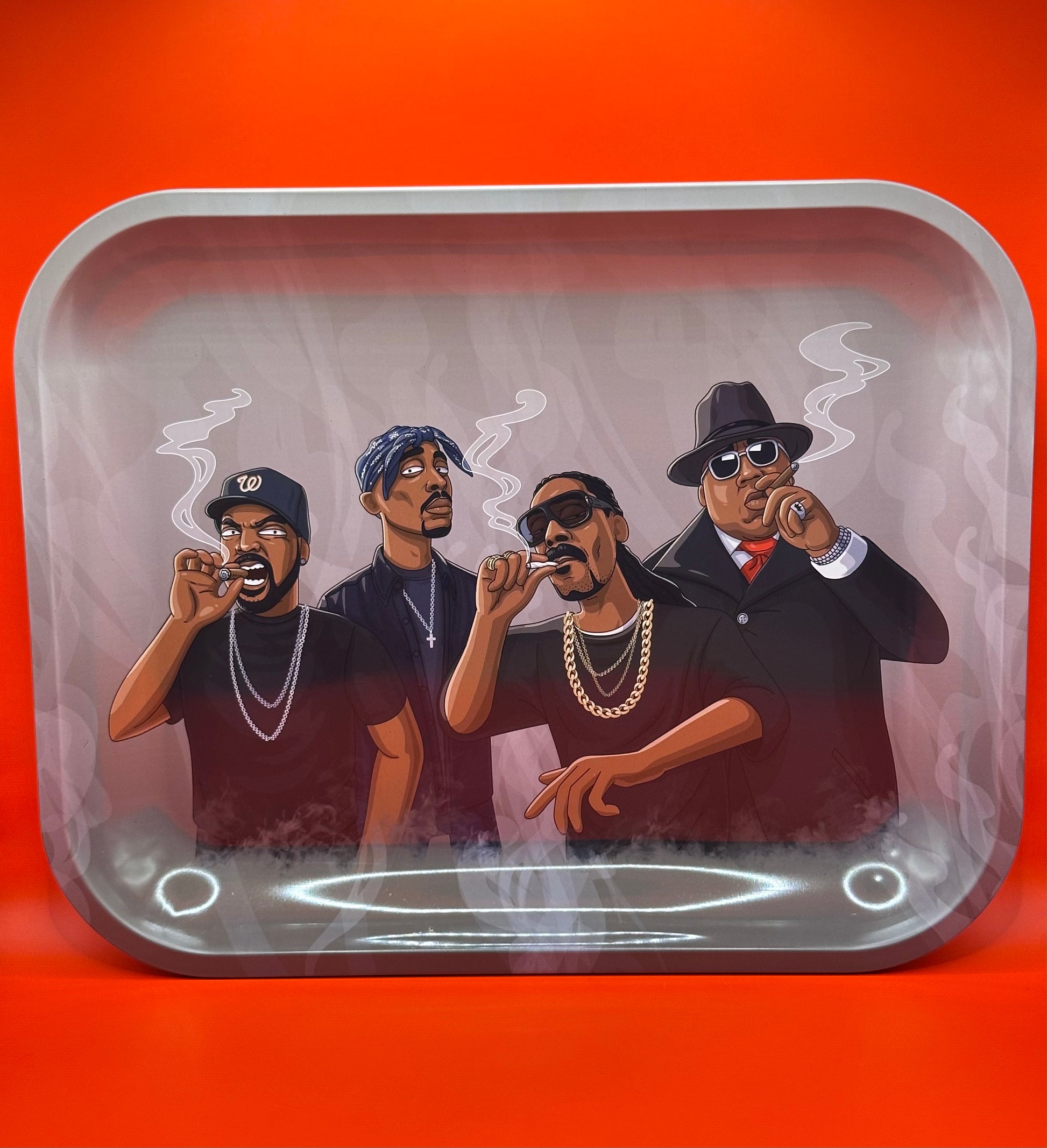 size large, metal, durable, cool rapper design, smoking tray, weed theme