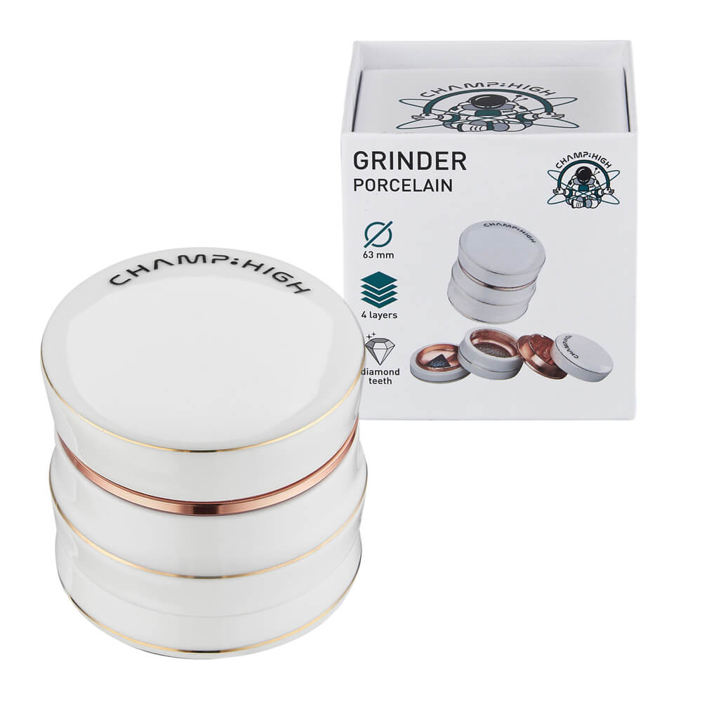 Champ High Porcelain Herb Grinder White 4 Parts – 63mm